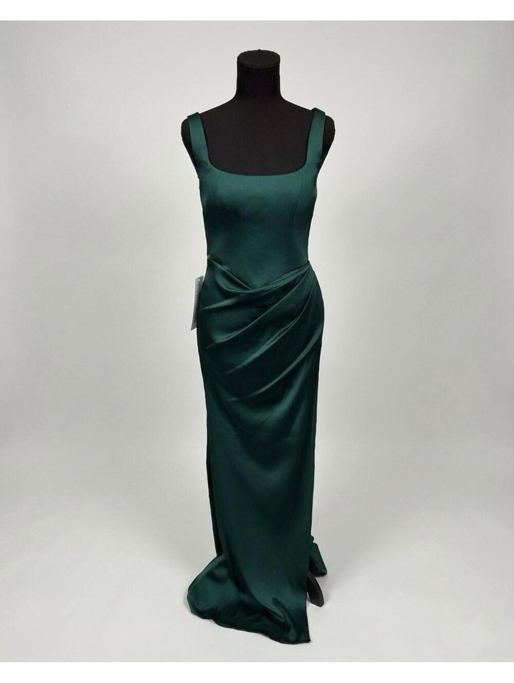 Azazie Mero Emerald Stretch Satin Mermaid Pleated Bridesmaids Dress (Size 4)